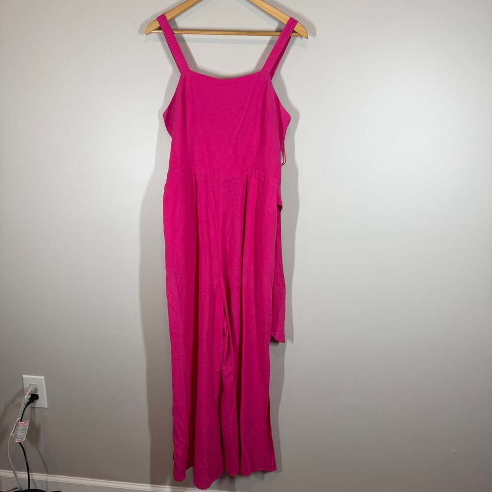NIC+ZOE Rumba Park Pink Linen Blend Wide Leg Jumpsuit Size 12